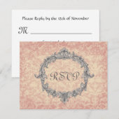 RSVP-weddenschap bij Ecru Peach Damask RSVP Kaartje (Voorkant / Achterkant)