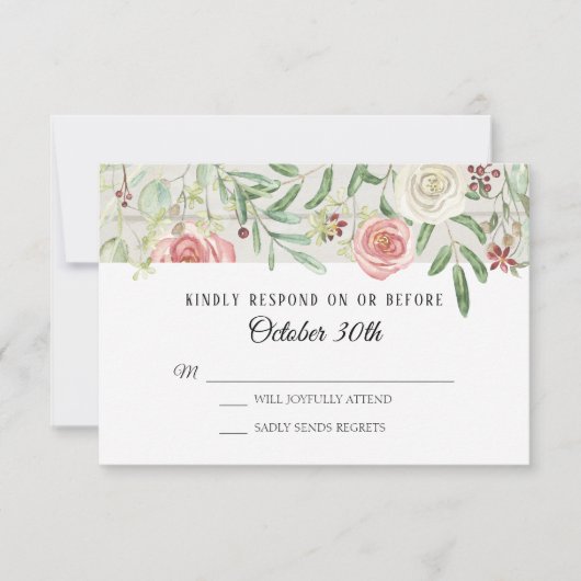 RSVP Weddenschap Blush Ivory Roos Rustic Wooden Pl Kaart (Voorkant)