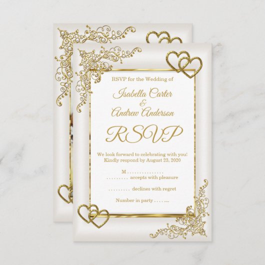 RSVP Weddenschap Cream White Gold Hearts (Voorkant / Achterkant)