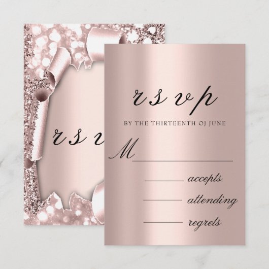 RSVP Weddenschap Glitter Lijst 3D Roos Blush (Voorkant / Achterkant)