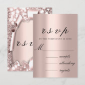 RSVP Weddenschap Glitter Lijst 3D Roos Blush Kaartje (Voorkant / Achterkant)