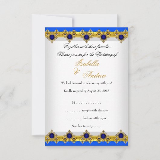 RSVP Weddenschap Gold Royal Blue Gem White Kaart (Achterkant)