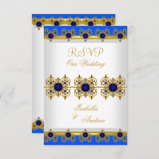 RSVP Weddenschap Gold Royal Blue Gem White Kaart (Voorkant / Achterkant)
