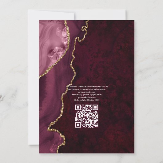 RSVP Weddenschap met Bourgogne en Gold Agate QR Co Kaart (Achterkant)