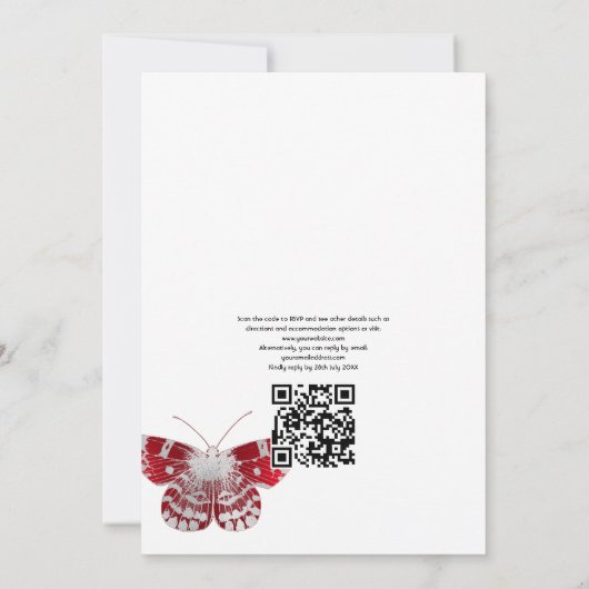 RSVP Weddenschap met rode en zilveren  Roos QR-cod Kaart (Achterkant)