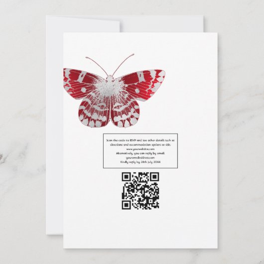 RSVP Weddenschap met rode en zilveren  Roos QR-cod Kaart (Achterkant)