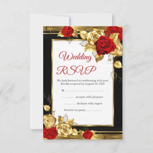 RSVP Weddenschap Red Gold Rozen Black Gold Foto (Voorkant)
