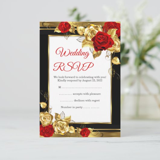 RSVP Weddenschap Red Gold Rozen Black Gold Foto (Staand voorkant)