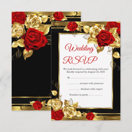 RSVP Weddenschap Red Gold Rozen Black Gold Foto (Voorkant / Achterkant)