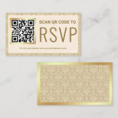 RSVP Weddenschap Website crème en Gold Damask QR C Informatiekaartje (Voorkant / Achterkant)