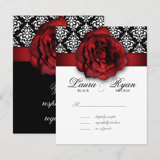 RSVP Weddenschapskaart Red Rose Damask (Voorkant / Achterkant)
