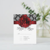 RSVP Weddenschapskaart Red Rose Damask Kaartje (Staand voorkant)