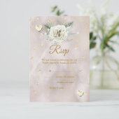 RSVP Wedding Beige Gold White Rose Hearts Glitter (Staand voorkant)