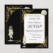 RSVP Wedding Black Champagne Gold Pearl Kaartje (Voorkant / Achterkant)