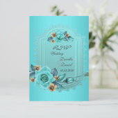 RSVP Wedding Blauwgroen Blue beige Rozen Flowers 2 Kaart (Staand voorkant)