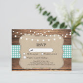 RSVP Wedding Blauwgroen Check Wood Light Cards nod (Staand voorkant)