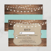 RSVP Wedding Blauwgroen Check Wood Light Cards nod (Voorkant / Achterkant)