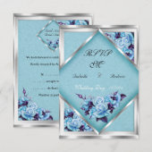 RSVP Wedding Blauwgroen Paarse Rozen Silver Bouque Kaart (Voorkant / Achterkant)