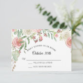 RSVP Wedding Bleek Blush Ivory Rozen Floral Kaart (Staand voorkant)