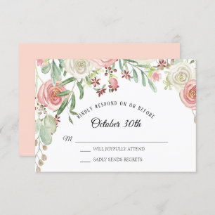 RSVP Wedding Bleek Blush Ivory Rozen Floral Kaart