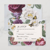 RSVP Wedding Bloom Bloemen Vlinder Vintage Kaart (Voorkant / Achterkant)