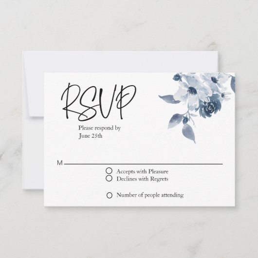 RSVP Wedding Blue Floral Kaart (Voorkant)
