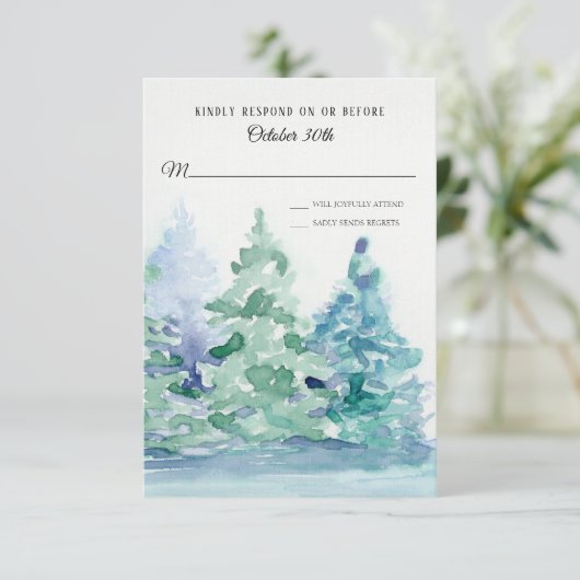 RSVP Wedding Blue Lake w Mountain Pine Trees Kaart (Staand voorkant)