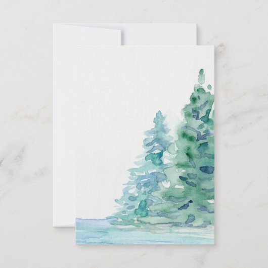 RSVP Wedding Blue Lake w Mountain Pine Trees Kaart (Achterkant)
