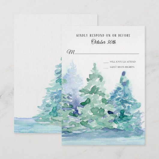 RSVP Wedding Blue Lake w Mountain Pine Trees Kaart (Voorkant / Achterkant)