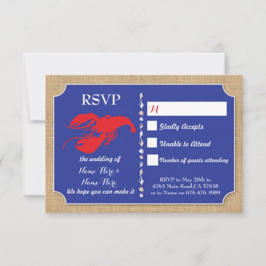 RSVP Wedding Cards Crawfish Boil Lobster Invites Kaart (Voorkant)