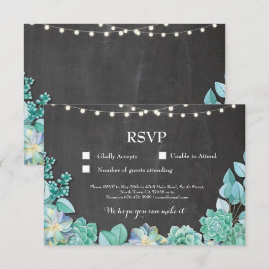 RSVP Wedding Chalk Mint Succulents Cards nodigt ui (Voorkant / Achterkant)
