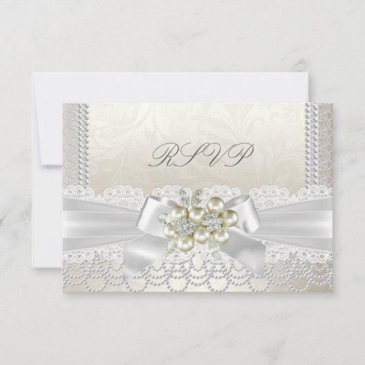 RSVP Wedding Cream Pearl Lace Damask Diamond (Voorkant)