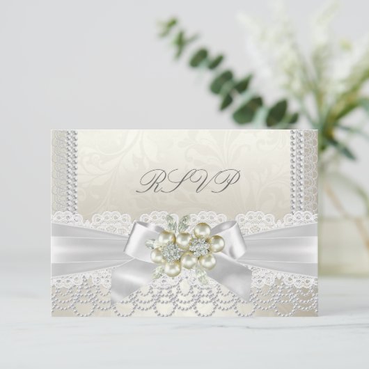 RSVP Wedding Cream Pearl Lace Damask Diamond (Staand voorkant)