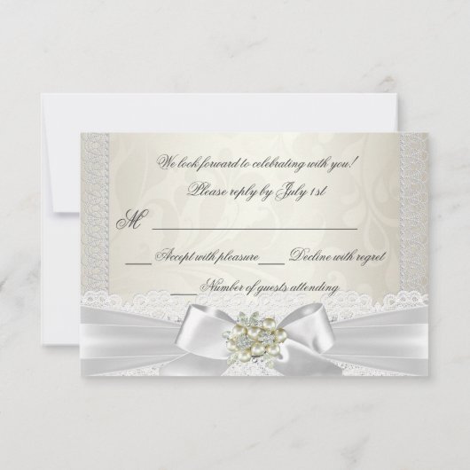 RSVP Wedding Cream Pearl Lace Damask Diamond (Achterkant)