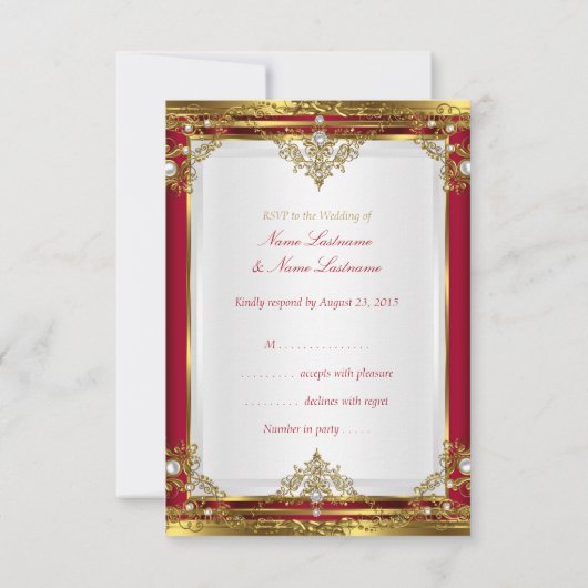 RSVP Wedding Elegant Red Gold White Golden (Achterkant)