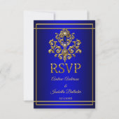 RSVP Wedding Elegant Royal Blue Gold Jewel 2 Kaart (Voorkant)
