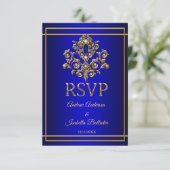 RSVP Wedding Elegant Royal Blue Gold Jewel 2 Kaart (Staand voorkant)