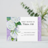 RSVP Wedding Floral Hydrangea Lavender Damask Art Kaart (Staand voorkant)