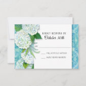 RSVP Wedding Floral Hydrangeas Aqua Damask Pattern Kaart (Voorkant)