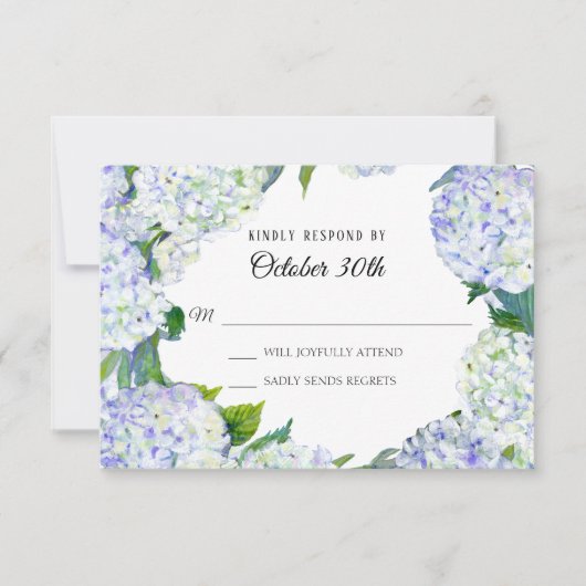 RSVP Wedding Floral Lila in White Hydrangeas Kaart (Voorkant)