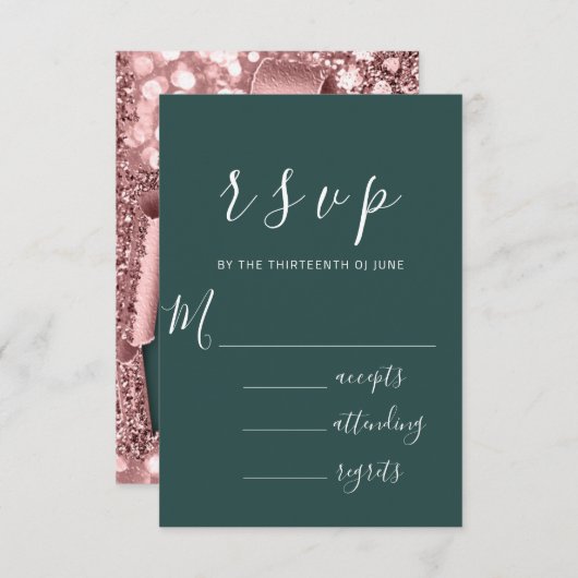 RSVP Wedding Glitter Blauwgroen Lijst Roos (Voorkant / Achterkant)