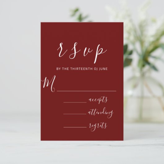 RSVP Wedding Glitter Blauwgroen Lijst Roos Burgund (Staand voorkant)