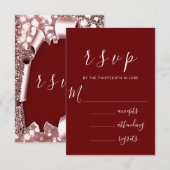 RSVP Wedding Glitter Blauwgroen Lijst Roos Burgund (Voorkant / Achterkant)