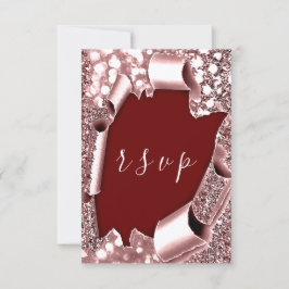 RSVP Wedding Glitter Blauwgroen Lijst Roos Burgund Kaartje