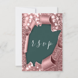 RSVP Wedding Glitter Blauwgroen Lijst Roos Kaartje