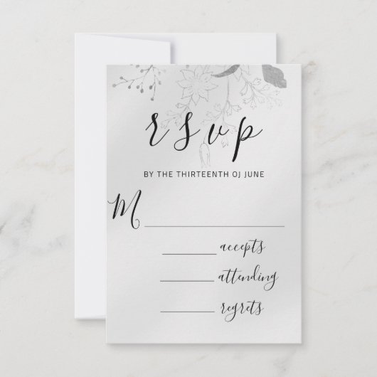 RSVP Wedding Glitter Florals Silver Aqua Blue (Voorkant)