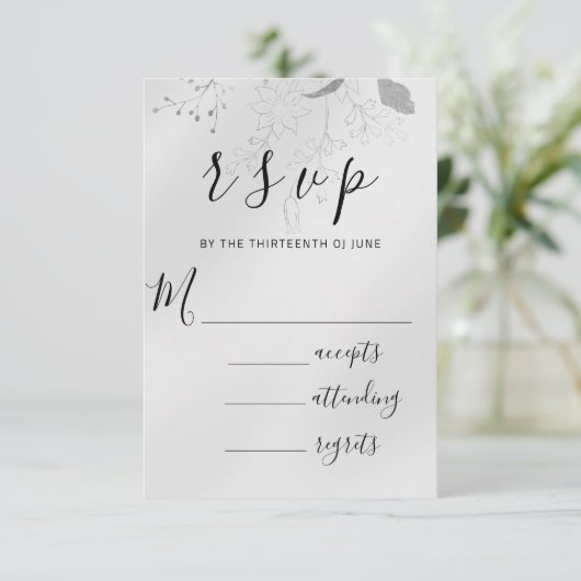 RSVP Wedding Glitter Florals Silver Aqua Blue (Staand voorkant)