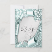 RSVP Wedding Glitter Florals Silver Aqua Blue (Achterkant)
