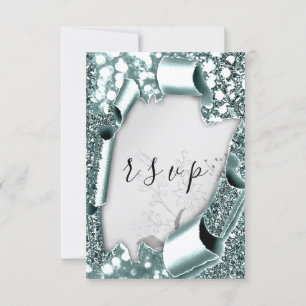 RSVP Wedding Glitter Florals Silver Smoky Blauwgro Kaartje