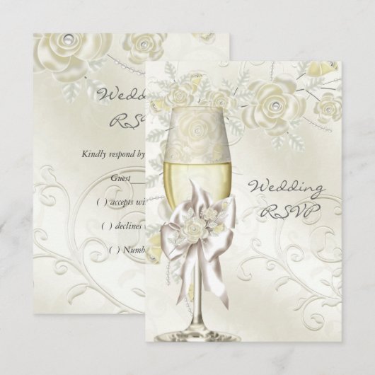 RSVP Wedding Gold Cream Pearl Floral Rozen (Voorkant / Achterkant)